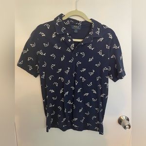 Polo by Ralph Lauren, boy’s size L.  Navy blue with white shark outline.